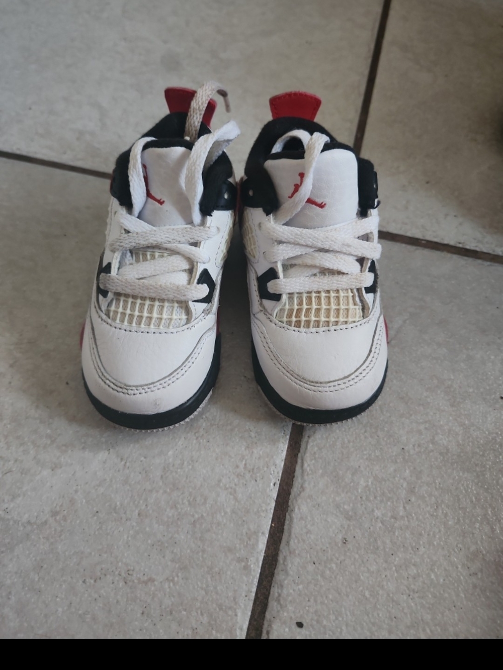 Jordan Kids White, Black & Red Retro Sneakers